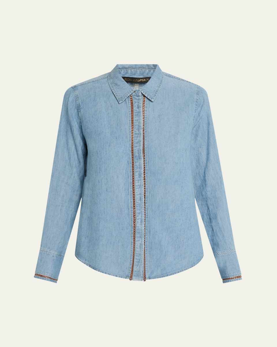 Artemi Chain-Trim Denim Blous
